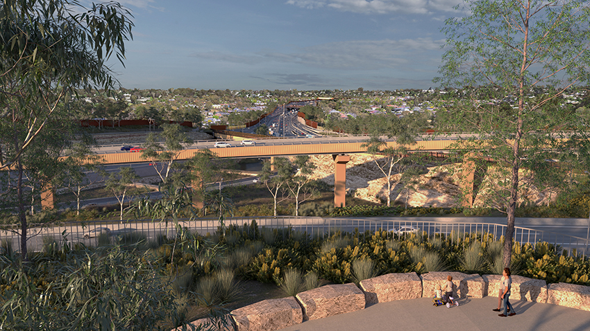 Artist's impression of Ring Road interchange and walking and bike path, Greensborough
